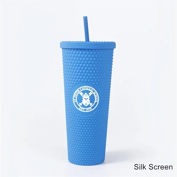 24 oz Studded Matte Plastic Tumbler with Lid and Straw - 24 oz Studded Matte Plastic Tumbler with Lid and Straw - Image 3 of 24
