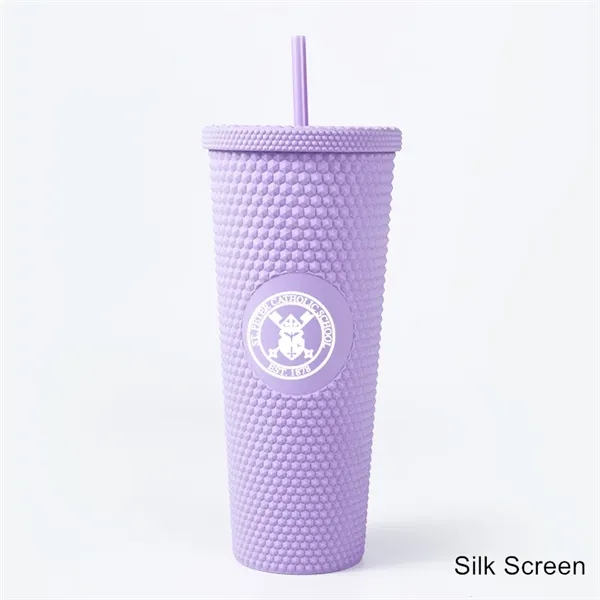 24 oz Studded Matte Plastic Tumbler with Lid and Straw - 24 oz Studded Matte Plastic Tumbler with Lid and Straw - Image 6 of 24