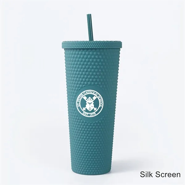 24 oz Studded Matte Plastic Tumbler with Lid and Straw - 24 oz Studded Matte Plastic Tumbler with Lid and Straw - Image 7 of 24