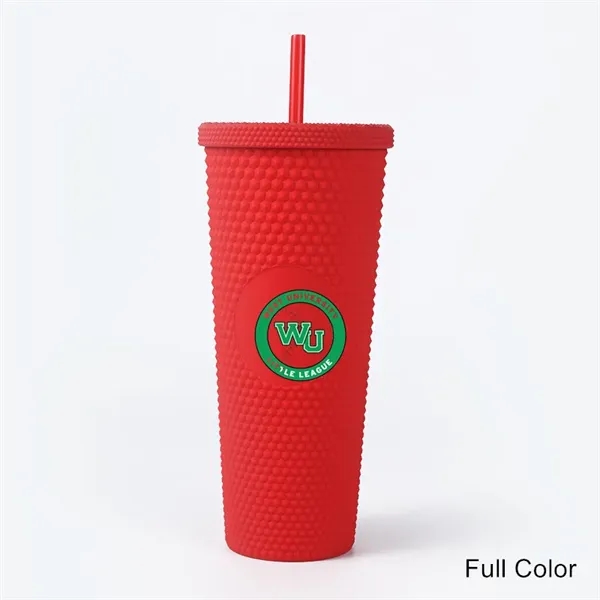 24 oz Studded Matte Plastic Tumbler with Lid and Straw - 24 oz Studded Matte Plastic Tumbler with Lid and Straw - Image 8 of 24