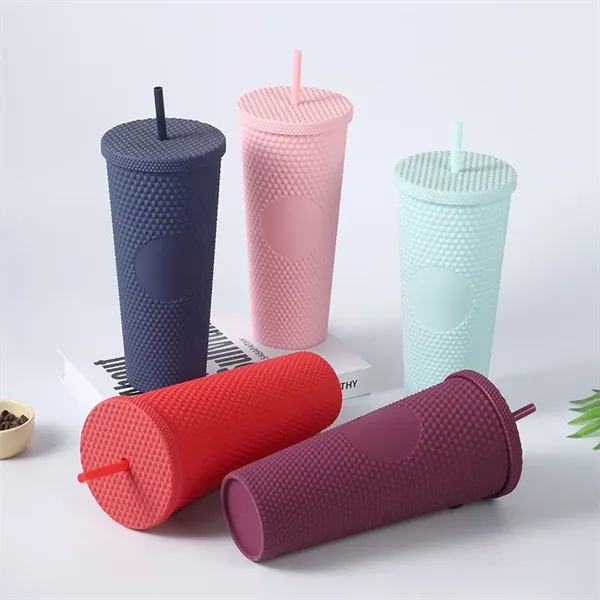 24 oz Studded Matte Plastic Tumbler with Lid and Straw - 24 oz Studded Matte Plastic Tumbler with Lid and Straw - Image 17 of 24