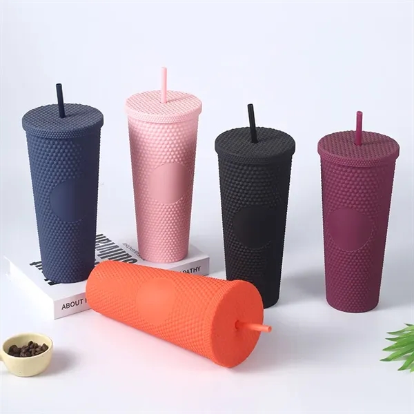 24 oz Studded Matte Plastic Tumbler with Lid and Straw - 24 oz Studded Matte Plastic Tumbler with Lid and Straw - Image 18 of 24