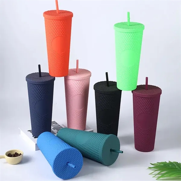 24 oz Studded Matte Plastic Tumbler with Lid and Straw - 24 oz Studded Matte Plastic Tumbler with Lid and Straw - Image 19 of 24