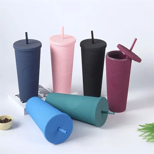24 oz Studded Matte Plastic Tumbler with Lid and Straw - 24 oz Studded Matte Plastic Tumbler with Lid and Straw - Image 20 of 24