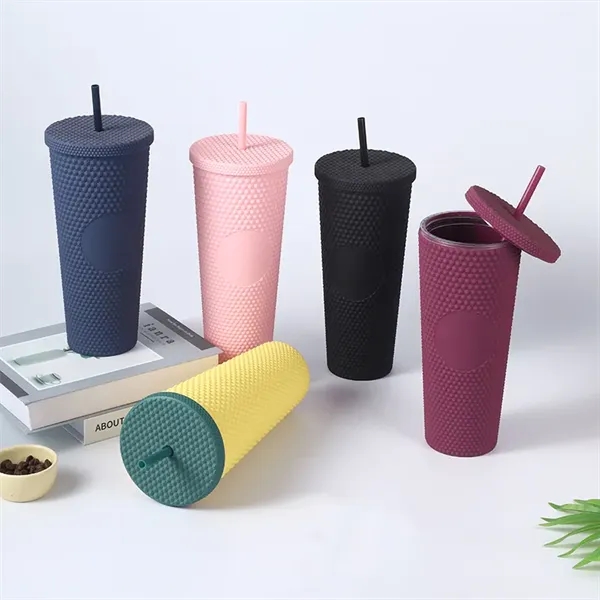 24 oz Studded Matte Plastic Tumbler with Lid and Straw - 24 oz Studded Matte Plastic Tumbler with Lid and Straw - Image 21 of 24