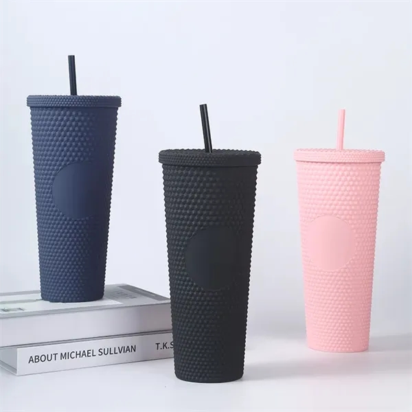 24 oz Studded Matte Plastic Tumbler with Lid and Straw - 24 oz Studded Matte Plastic Tumbler with Lid and Straw - Image 22 of 24