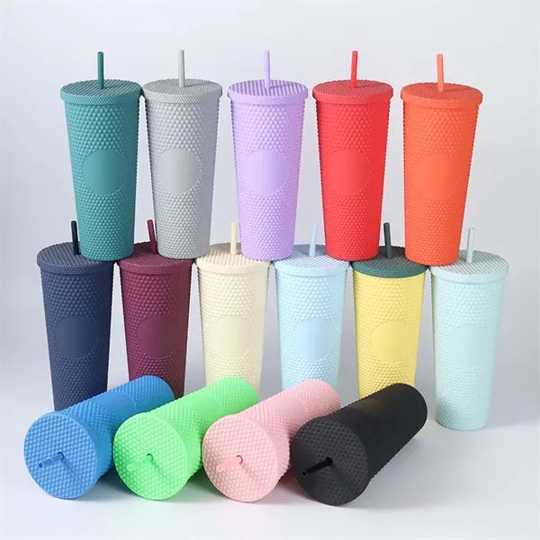 24 oz Studded Matte Plastic Tumbler with Lid and Straw - 24 oz Studded Matte Plastic Tumbler with Lid and Straw - Image 24 of 24