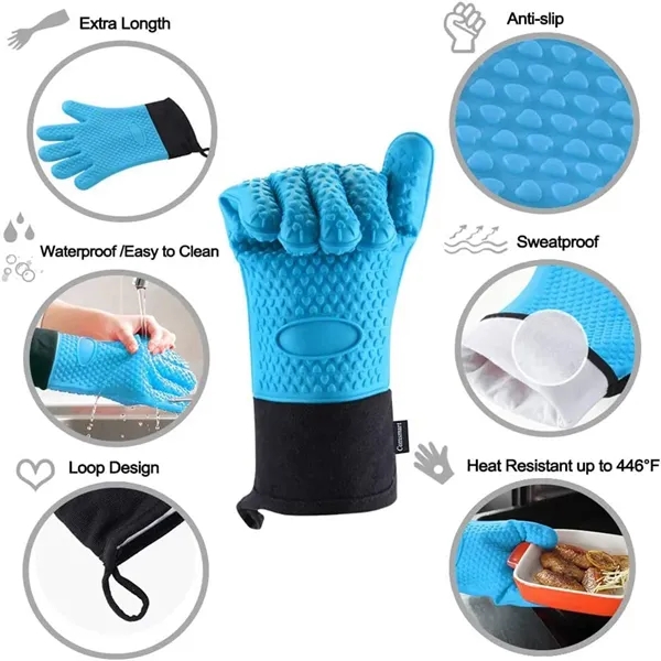 BBQ Grilling Heat-Resistant Kitchen Silicone Oven Mitts - BBQ Grilling Heat-Resistant Kitchen Silicone Oven Mitts - Image 2 of 5
