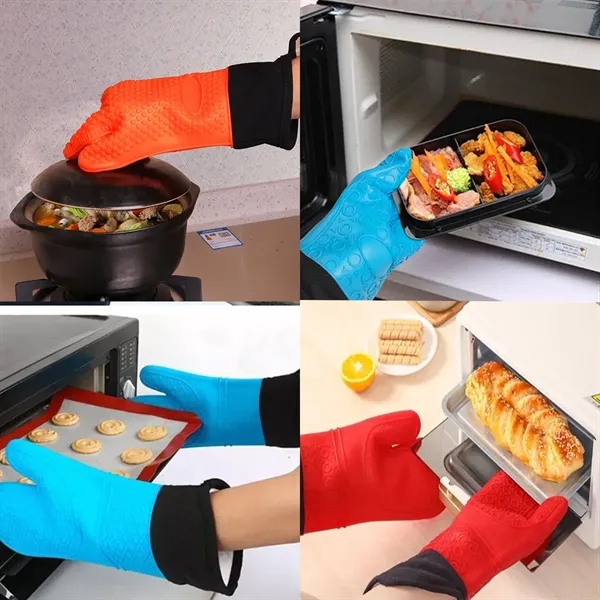 BBQ Grilling Heat-Resistant Kitchen Silicone Oven Mitts - BBQ Grilling Heat-Resistant Kitchen Silicone Oven Mitts - Image 3 of 5