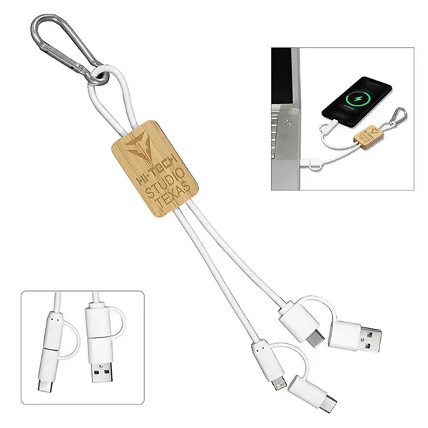 5-in-1 Bamboo Cell Phone Charging Cable w/Carabiner - 5-in-1 Bamboo Cell Phone Charging Cable w/Carabiner - Image 0 of 13