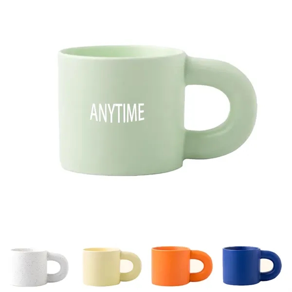 Modern 10 oz Ceramic Coffee Mug With Porcelain  Round Handle - Modern 10 oz Ceramic Coffee Mug With Porcelain  Round Handle - Image 0 of 1