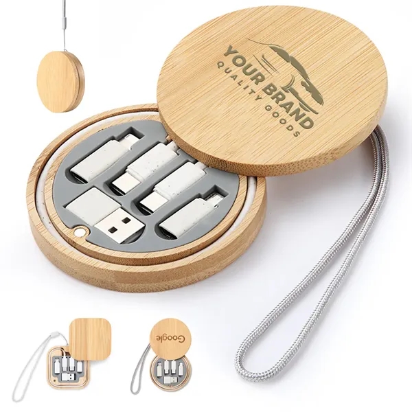 Multi USB Adapter Kit Fast Charging Cable Bamboo Storage Box - Multi USB Adapter Kit Fast Charging Cable Bamboo Storage Box - Image 0 of 5