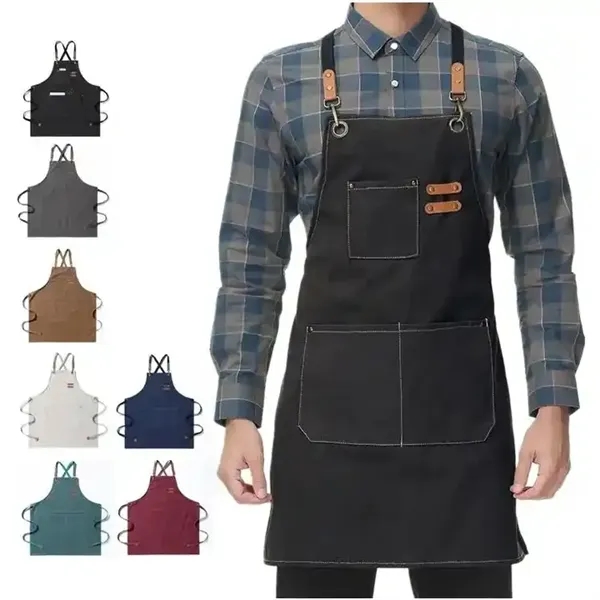 Leather Canvas Men Women Kitchen Restaurant Bar Aprons - Leather Canvas Men Women Kitchen Restaurant Bar Aprons - Image 1 of 5