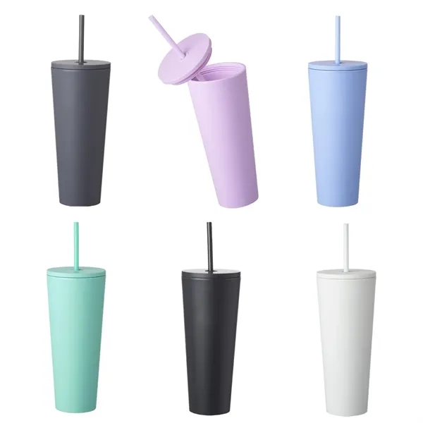 Double Wall Plastic Tumbler with Straw, 24 oz. - Double Wall Plastic Tumbler with Straw, 24 oz. - Image 4 of 7