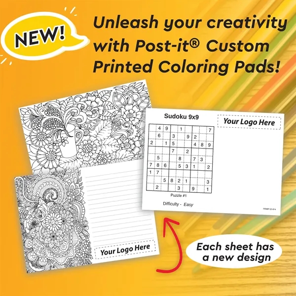 Post-it® Custom Printed Coloring Pads - 6" x 8"