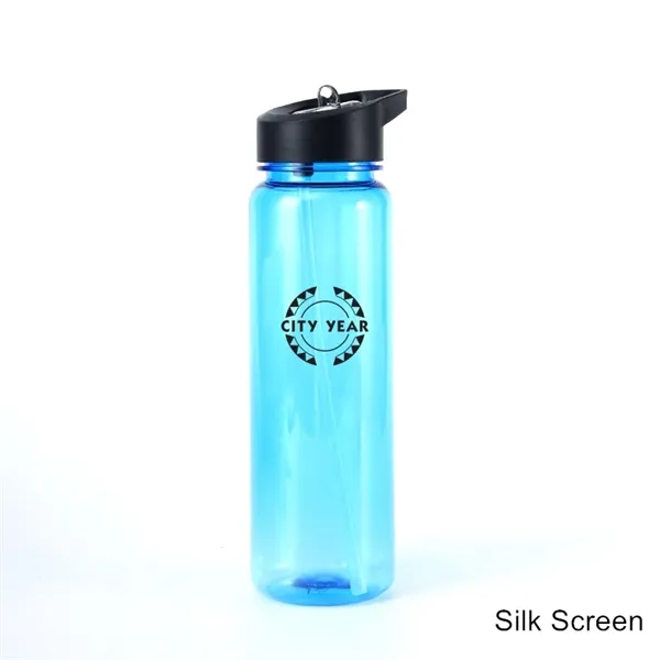 24oz Plastic Water Bottle With Flip Top Cap And Straw - 24oz Plastic Water Bottle With Flip Top Cap And Straw - Image 6 of 16