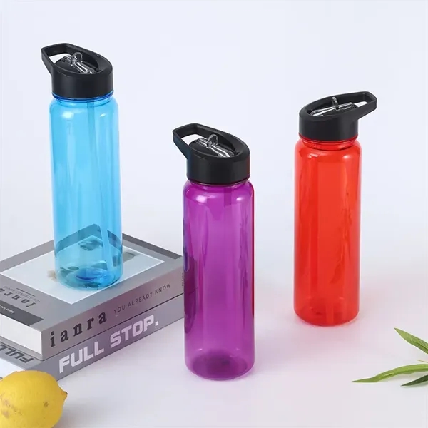 24oz Plastic Water Bottle With Flip Top Cap And Straw - 24oz Plastic Water Bottle With Flip Top Cap And Straw - Image 8 of 16