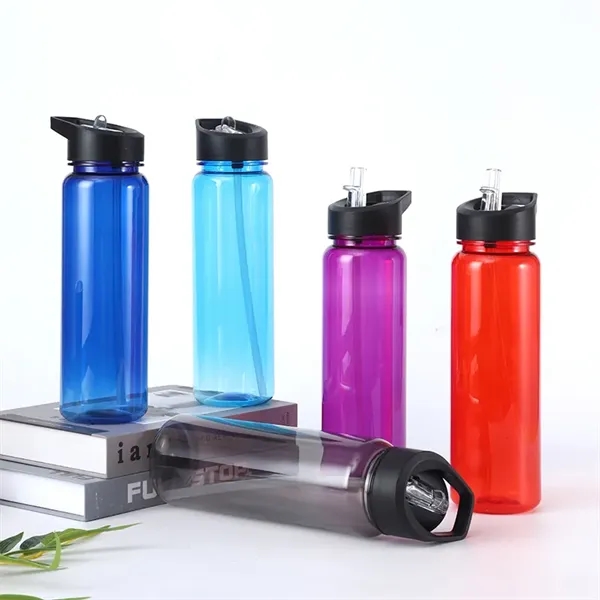 24oz Plastic Water Bottle With Flip Top Cap And Straw - 24oz Plastic Water Bottle With Flip Top Cap And Straw - Image 10 of 16