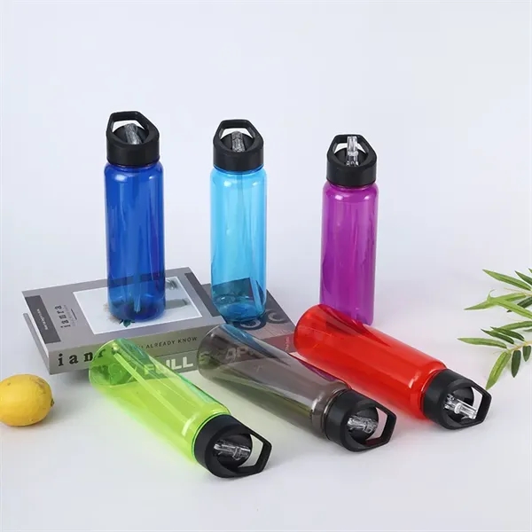 24oz Plastic Water Bottle With Flip Top Cap And Straw - 24oz Plastic Water Bottle With Flip Top Cap And Straw - Image 12 of 16