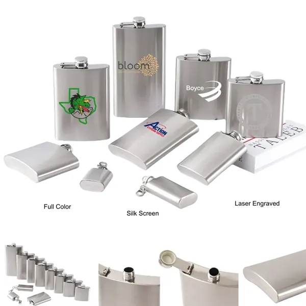 8 and 12 oz Stainless Steel Hip Flask Alcohol Bottle - 8 and 12 oz Stainless Steel Hip Flask Alcohol Bottle - Image 0 of 22