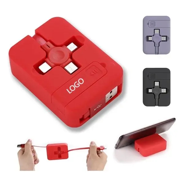 4 In 1 Multiple Retractable Charging Cable With Phone Stand - 4 In 1 Multiple Retractable Charging Cable With Phone Stand - Image 0 of 5