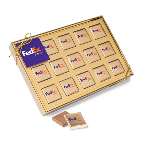 Custom Fifteen Piece Chocolate Foiled Square Box-Full Color