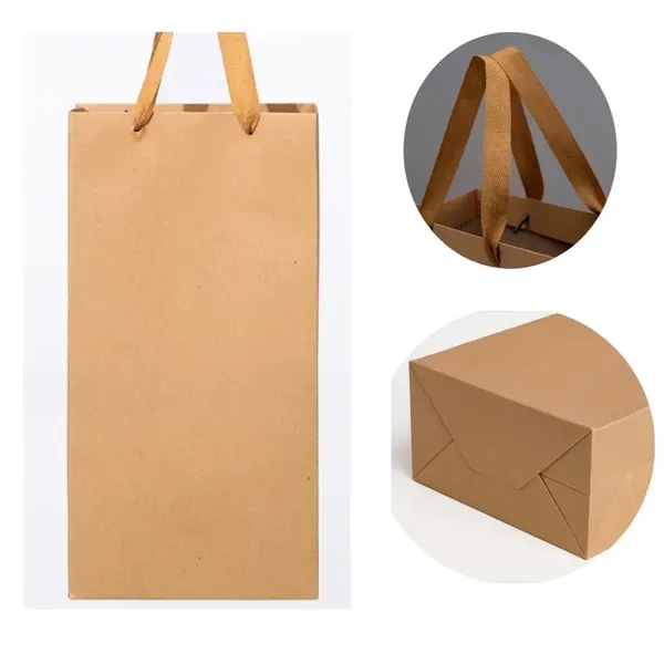 Reusable Kraft Paper Wine Gift Bags With Handles - Reusable Kraft Paper Wine Gift Bags With Handles - Image 1 of 3