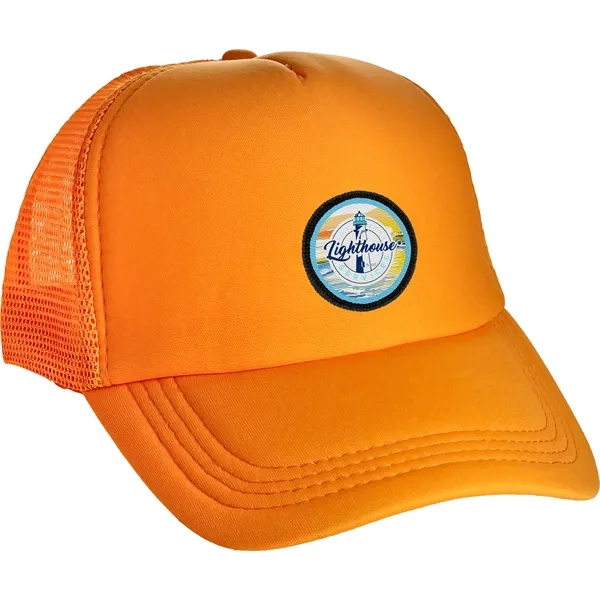 Colorful Foam Embroidered Emblem Trucker Hat - Colorful Foam Embroidered Emblem Trucker Hat - Image 1 of 12