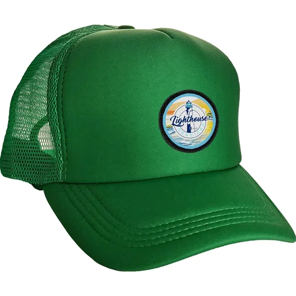 Colorful Foam Embroidered Emblem Trucker Hat - Colorful Foam Embroidered Emblem Trucker Hat - Image 3 of 12