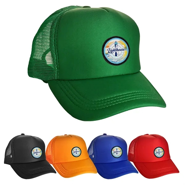 Colorful Foam Embroidered Emblem Trucker Hat - Colorful Foam Embroidered Emblem Trucker Hat - Image 0 of 12