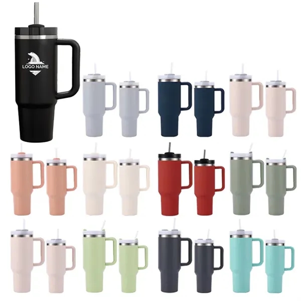 Tumbler with Handle and Straw Lid Insulated Water Bottle - Tumbler with Handle and Straw Lid Insulated Water Bottle - Image 0 of 7