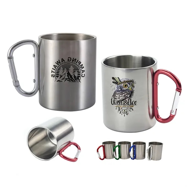 7 oz Outdoor Double Wall Stainless Steel Carabiner Cups - 7 oz Outdoor Double Wall Stainless Steel Carabiner Cups - Image 0 of 1