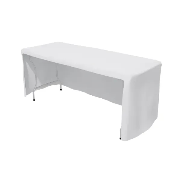 White Open back FITTED Table cover w/front logo (NO STRETCH) - White Open back FITTED Table cover w/front logo (NO STRETCH) - Image 1 of 1