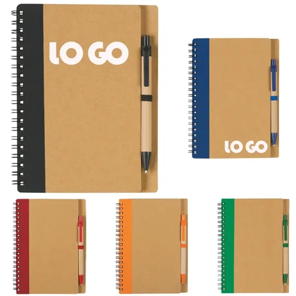Spiral Kraft Hard Cover Notebook Journal W/Ballpoint Pen - Spiral Kraft Hard Cover Notebook Journal W/Ballpoint Pen - Image 0 of 2