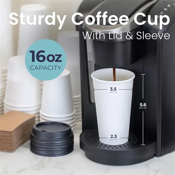 16oz Disposable Coffee Cup with Lid and Sleeve - 16oz Disposable Coffee Cup with Lid and Sleeve - Image 1 of 6