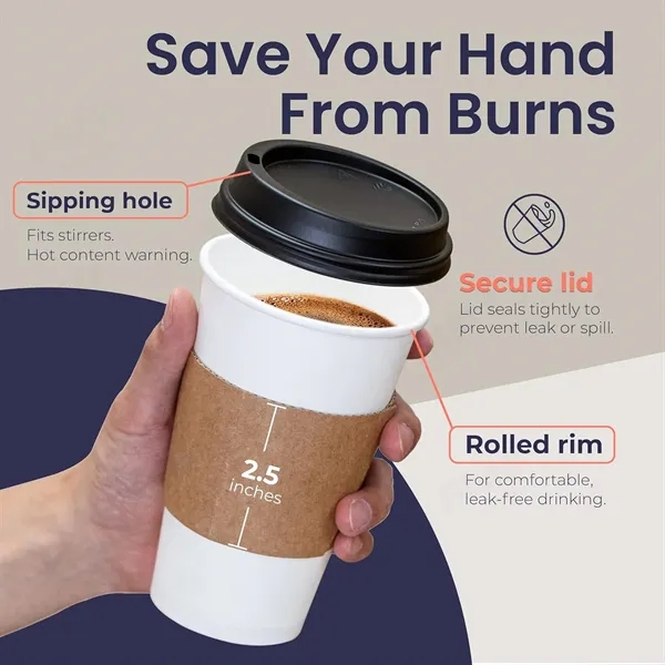 16oz Disposable Coffee Cup with Lid and Sleeve - 16oz Disposable Coffee Cup with Lid and Sleeve - Image 2 of 6