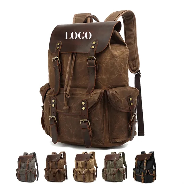 Retro Waxed Canvas And Crazy Horse Leather Travel Backpack - Retro Waxed Canvas And Crazy Horse Leather Travel Backpack - Image 0 of 7