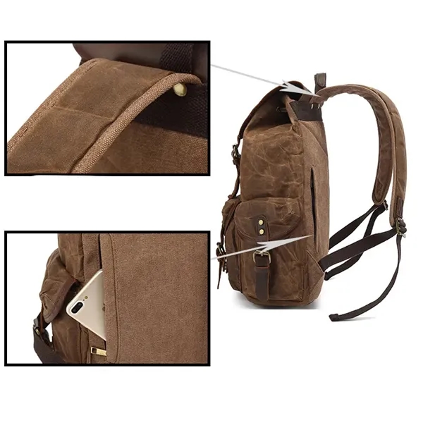 Retro Waxed Canvas And Crazy Horse Leather Travel Backpack - Retro Waxed Canvas And Crazy Horse Leather Travel Backpack - Image 1 of 7