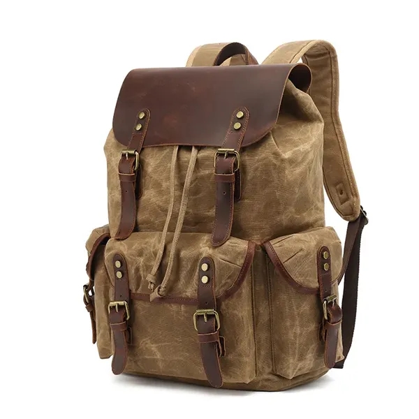Retro Waxed Canvas And Crazy Horse Leather Travel Backpack - Retro Waxed Canvas And Crazy Horse Leather Travel Backpack - Image 6 of 7