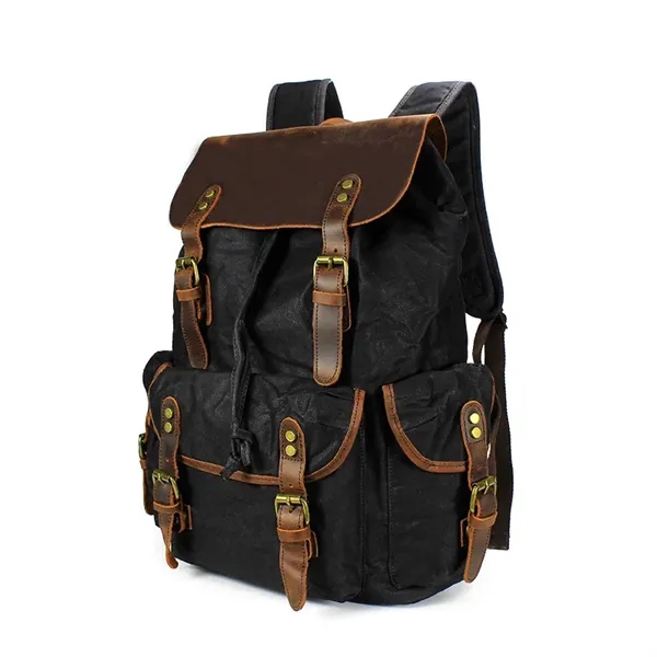 Retro Waxed Canvas And Crazy Horse Leather Travel Backpack - Retro Waxed Canvas And Crazy Horse Leather Travel Backpack - Image 7 of 7