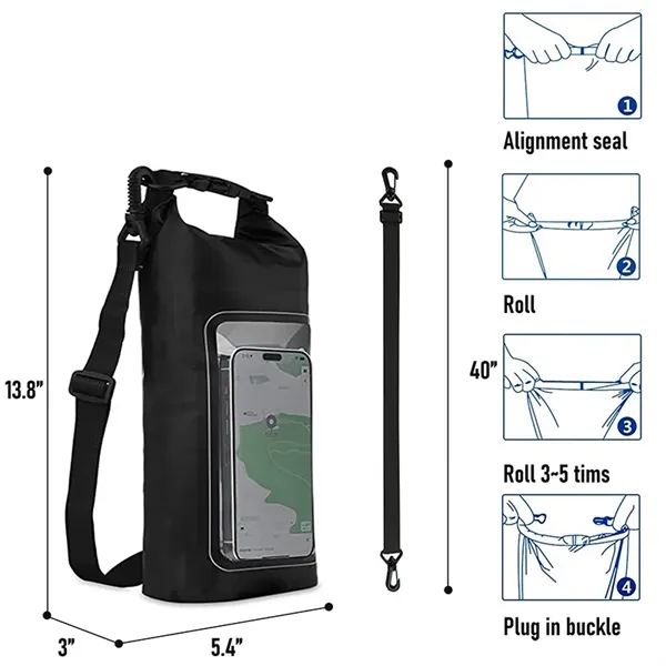 Waterproof PVC 2L Lightweight Boat Dry Bag With Phone Pouch - Waterproof PVC 2L Lightweight Boat Dry Bag With Phone Pouch - Image 1 of 2