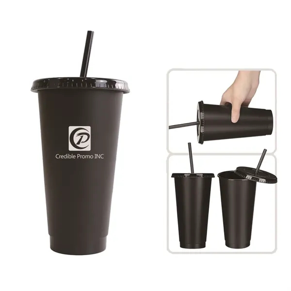 24oz Plastic Matte Black Tumbler Cup with Straw and Lid - 24oz Plastic Matte Black Tumbler Cup with Straw and Lid - Image 0 of 4