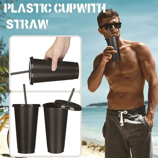 24oz Plastic Matte Black Tumbler Cup with Straw and Lid - 24oz Plastic Matte Black Tumbler Cup with Straw and Lid - Image 3 of 4