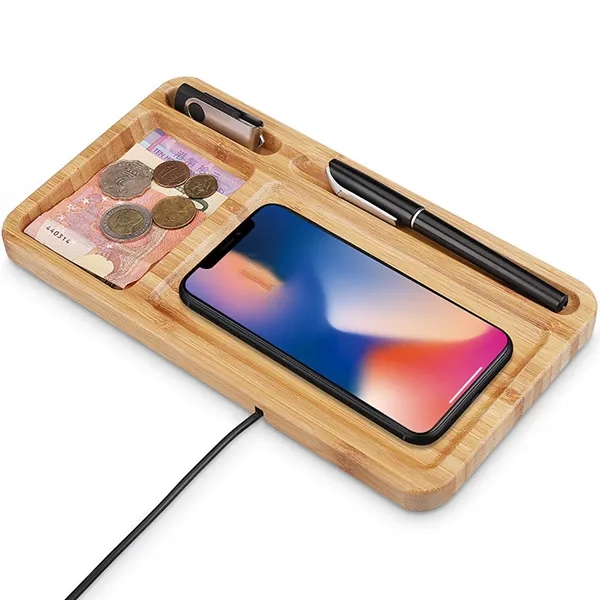 2 1 Wireless Charging Wood Tray Desktop Organizer - 2 1 Wireless Charging Wood Tray Desktop Organizer - Image 1 of 3