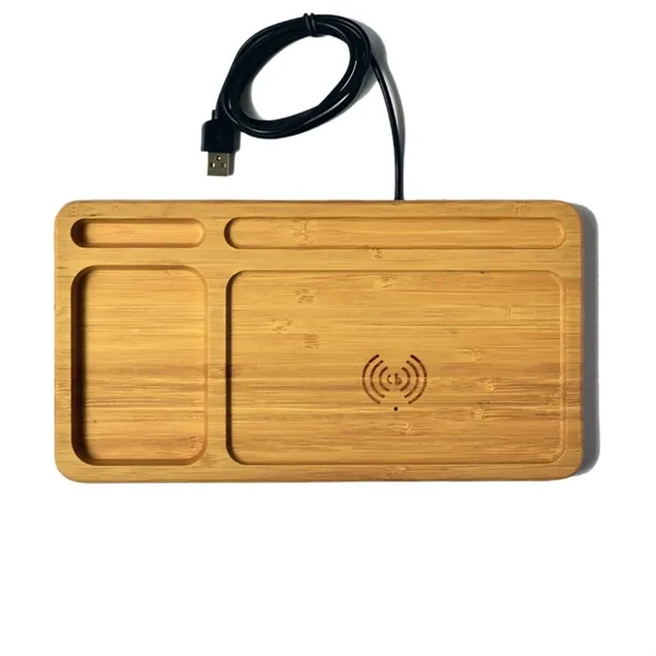 2 1 Wireless Charging Wood Tray Desktop Organizer - 2 1 Wireless Charging Wood Tray Desktop Organizer - Image 2 of 3