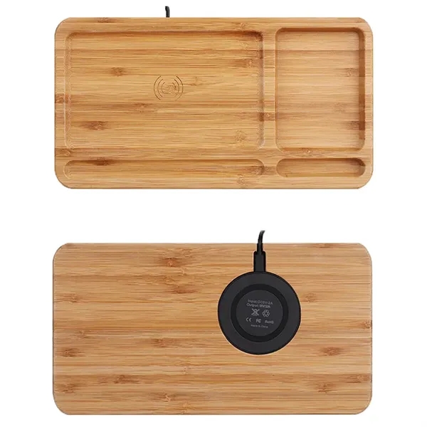2 1 Wireless Charging Wood Tray Desktop Organizer - 2 1 Wireless Charging Wood Tray Desktop Organizer - Image 3 of 3