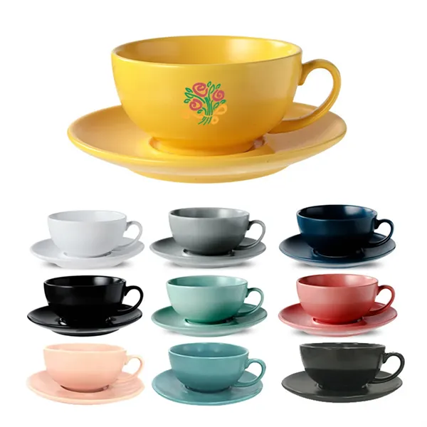 10oz Ceramic Coffee Cup Saucer Set