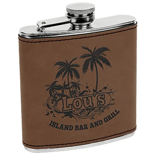 Stainless Steel Dark Brown Leatherette Flask - Stainless Steel Dark Brown Leatherette Flask - Image 0 of 2