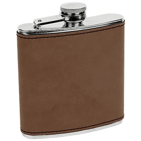Stainless Steel Dark Brown Leatherette Flask - Stainless Steel Dark Brown Leatherette Flask - Image 1 of 2