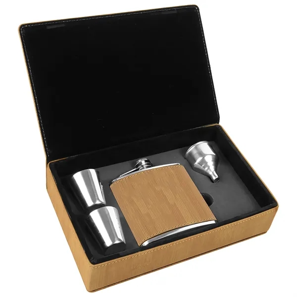 Stainless Steel Bamboo Leatherette Flask Gift Set - Stainless Steel Bamboo Leatherette Flask Gift Set - Image 3 of 3